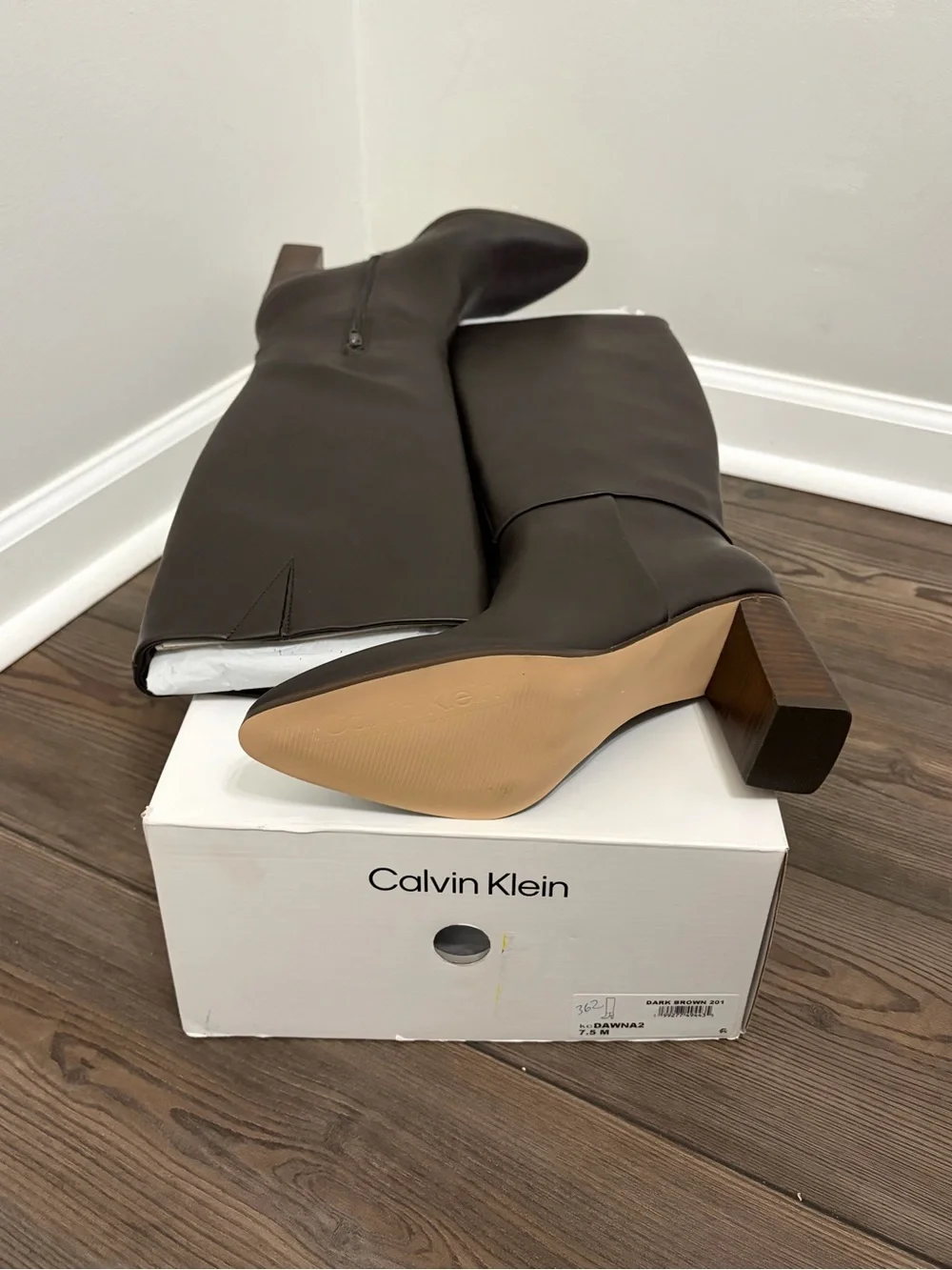 Calvin Klein Women's Over-the-Knee Leather Boots in Dark Brown